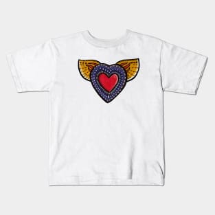 Sacred Heart with wings - Mexican Milagro style doodle Kids T-Shirt